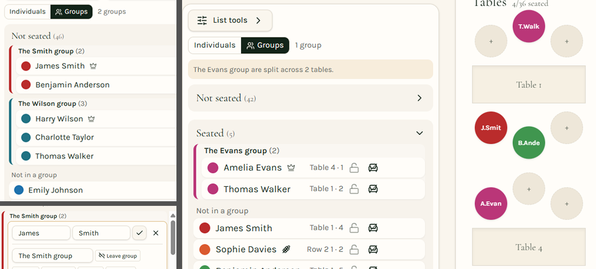 Shows how groups are displayed and linked together
